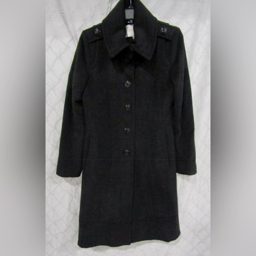 * Laundry by Shelli Segal Winter Wool Blend Dark Charcoal Gray Coat SZ 8 *